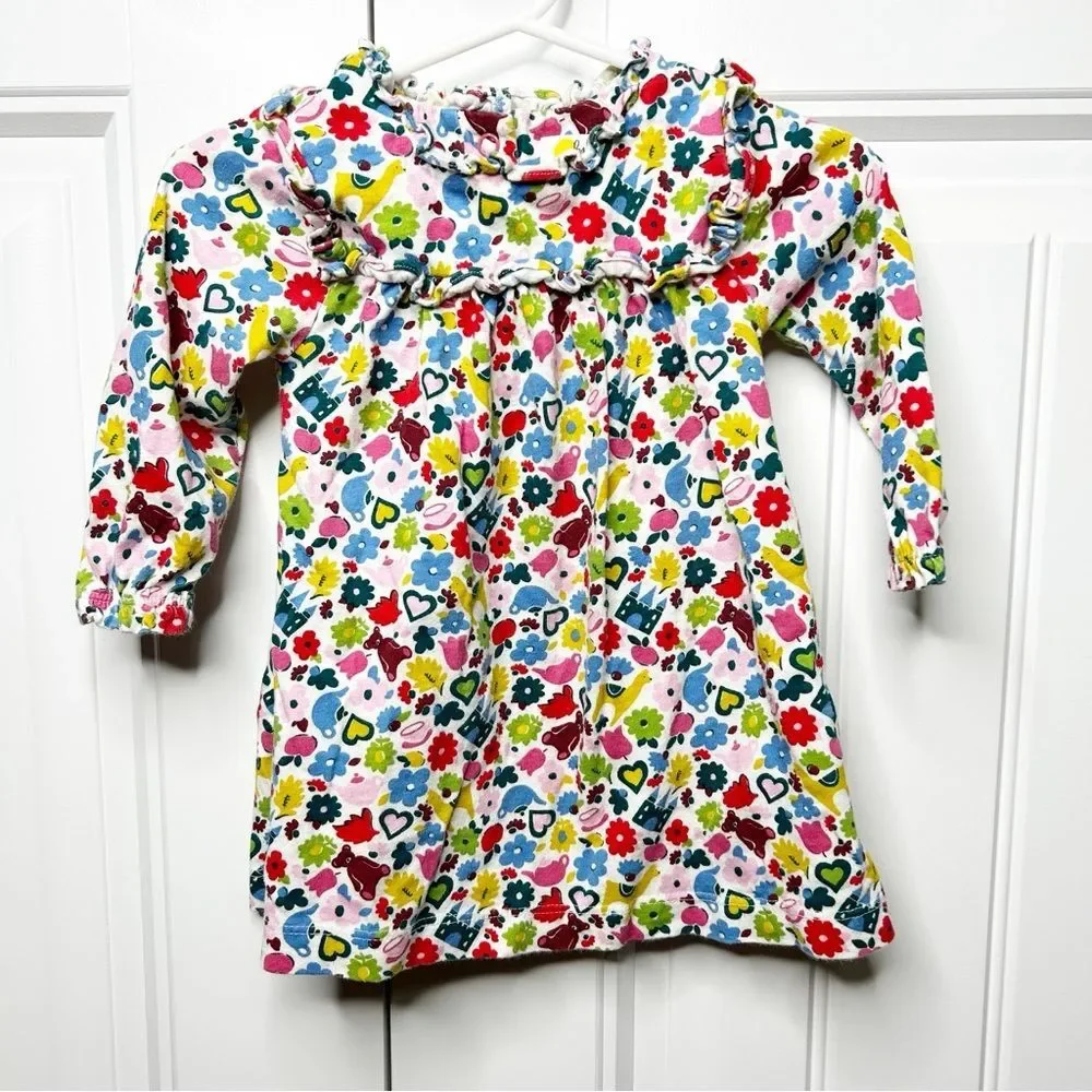 Baby Boden Floral Toy Motif Long Sleeve Dress 3-6 months Baby Girl Colorful